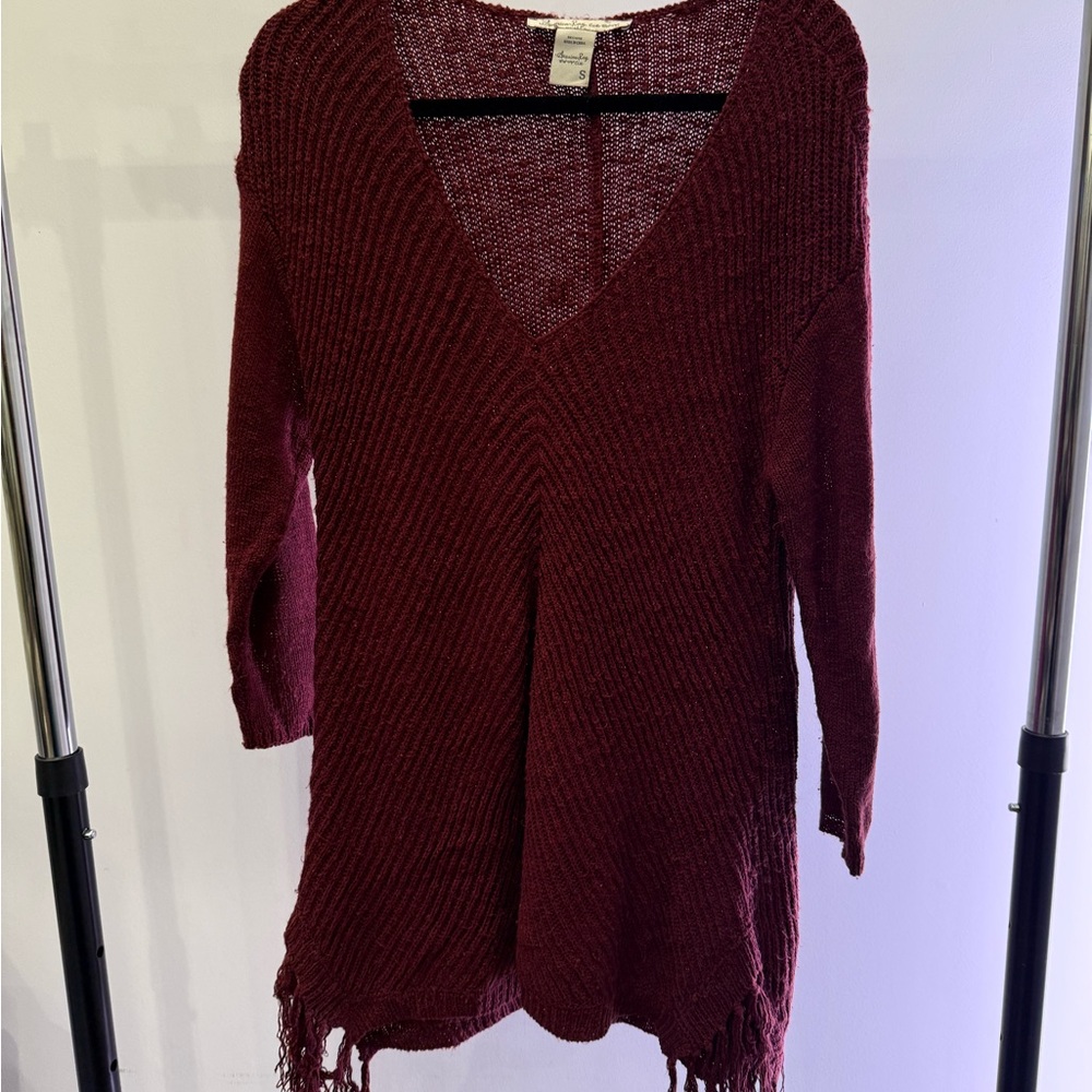 Women's Burgundy V-Neck Sweater